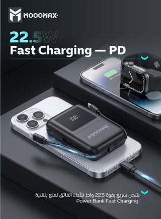10000mAh Wireless Power Bank. Ultra compact portable power bank wireless built-in cables (Type C & USB). Power bank with MagSafe wireless charging. Magnetic powerbank with 22.5W wired charging. Portable battery with digital display. Wireless charger for iPhone, Samsung, Huawei, Xiaomi, and more. - view 2